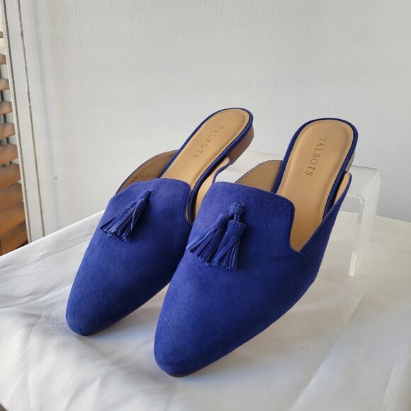 Talbots Blue Suede Leather Tassel Pointed Toe Mules (Size: 9½M) - Picture 12 of 13